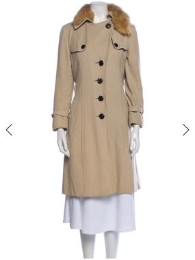 Burberry Beige Trench Coat with Fur Collar USA 40 Medium